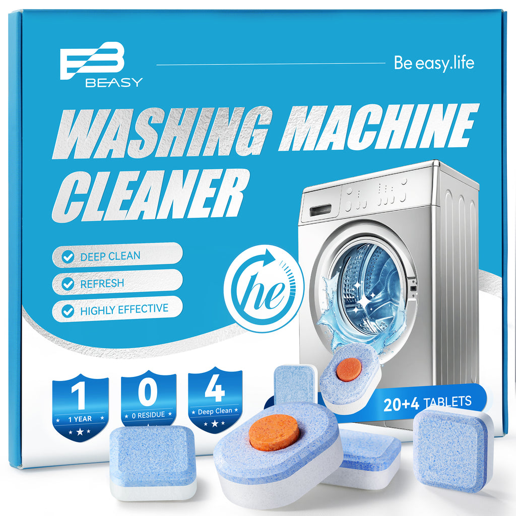 Beasy Washing Machine Cleaner Tablets 24 Count for HE Front and Top Loaders Include Deep & Basic