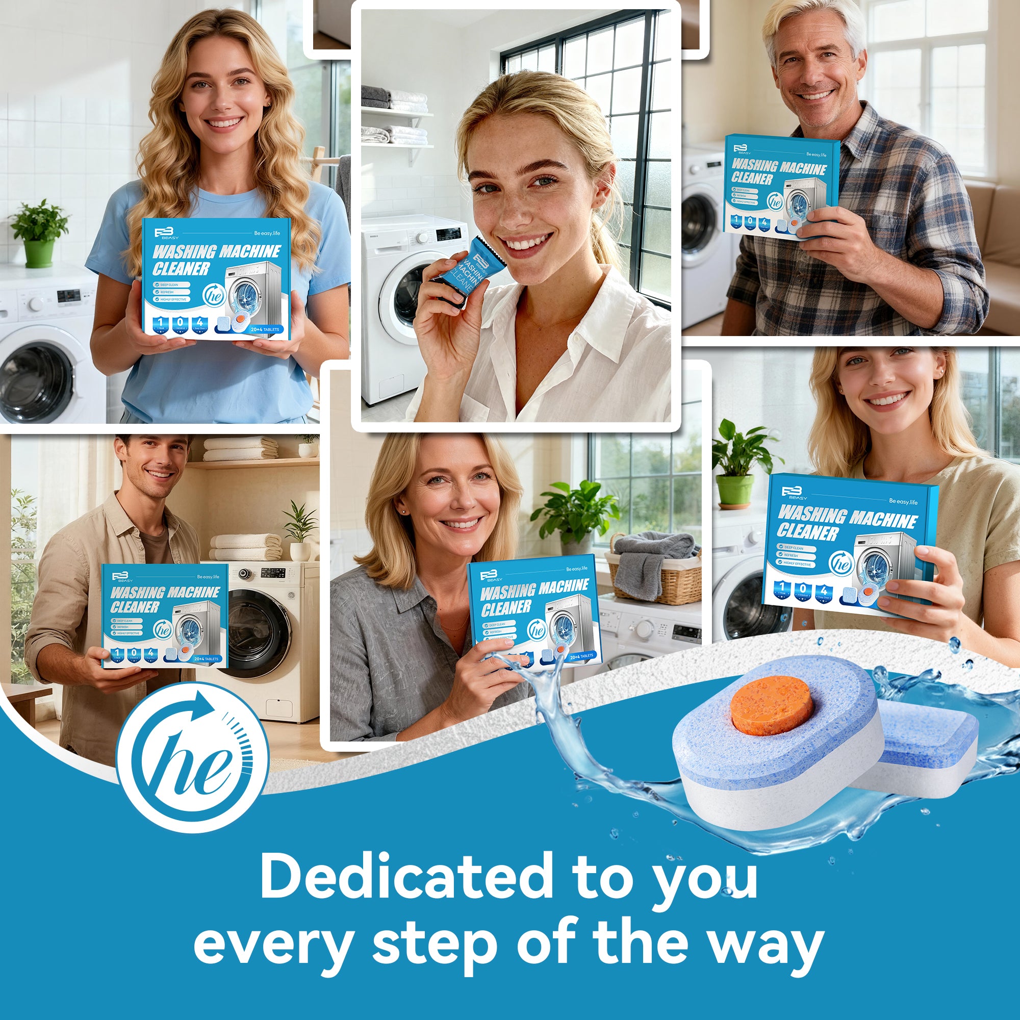 Beasy Washing Machine Cleaner Tablets 24 Count for HE Front and Top Loaders Include Deep & Basic