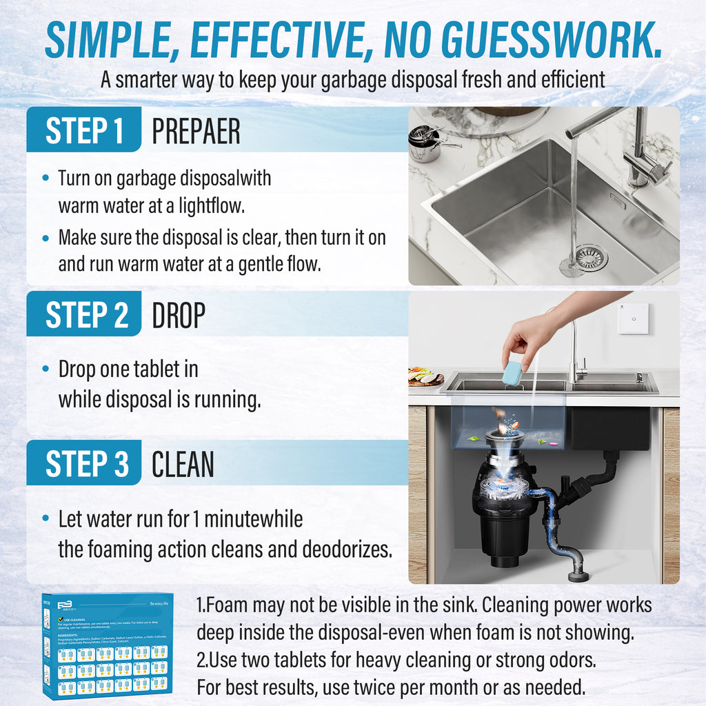 Beasy Garbage Disposal Cleaner and Deodorizer, 36 Pack XXL Powerful Foaming Sink Disposal Cleaner Tablets, Mint Scent Garburator Freshener, Natural Kitchen Drain Cleaning Care, 18 Months Supply