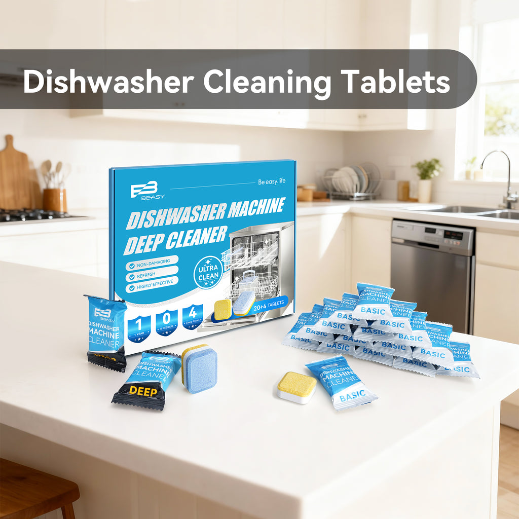 Beasy Dishwasher Cleaner Tablets - Powerful Descaler Pods to Remove Hard Water Buildup, Grease & Food Residue - 24 Tablets