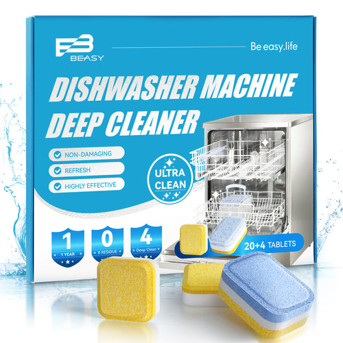 Beasy Dishwasher Cleaner Tablets - Powerful Descaler Pods to Remove Hard Water Buildup, Grease & Food Residue - 24 Tablets