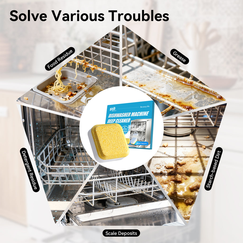 Beasy Dishwasher Cleaner Tablets - Powerful Descaler Pods to Remove Hard Water Buildup, Grease & Food Residue - 24 Tablets