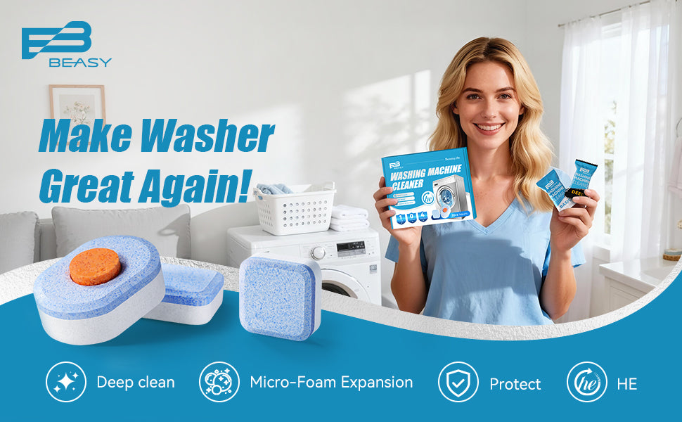 Beasy Washing Machine Cleaner Tablets 24 Count for HE Front and Top Loaders Include Deep & Basic