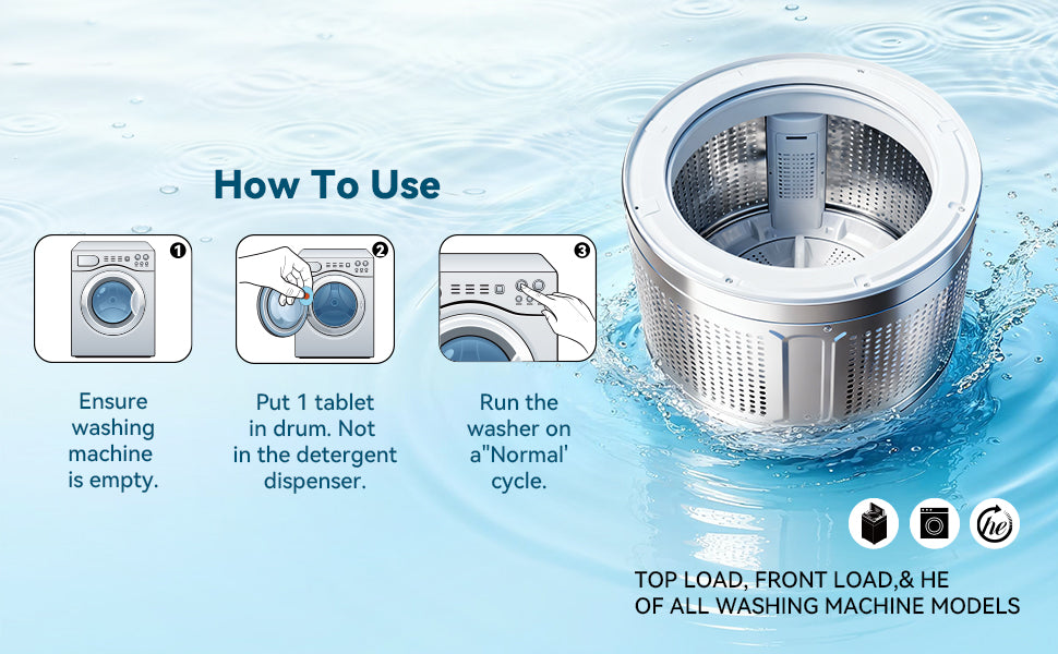 Beasy Washing Machine Cleaner Tablets 24 Count for HE Front and Top Loaders Include Deep & Basic